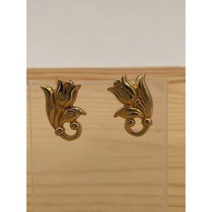 Vintage Gold-Tone Tulip Floral Stud Earrings